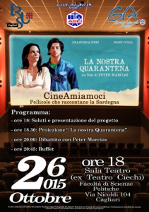 Locandina del Cineforum a Cagliari con Peter Marcias e il suo film La nostra Quarantena